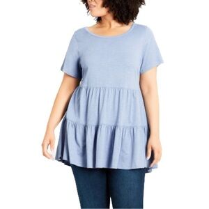 EVANS 2X-4X Blue Lexi Tiered Cotton Top Tunic BB02.8